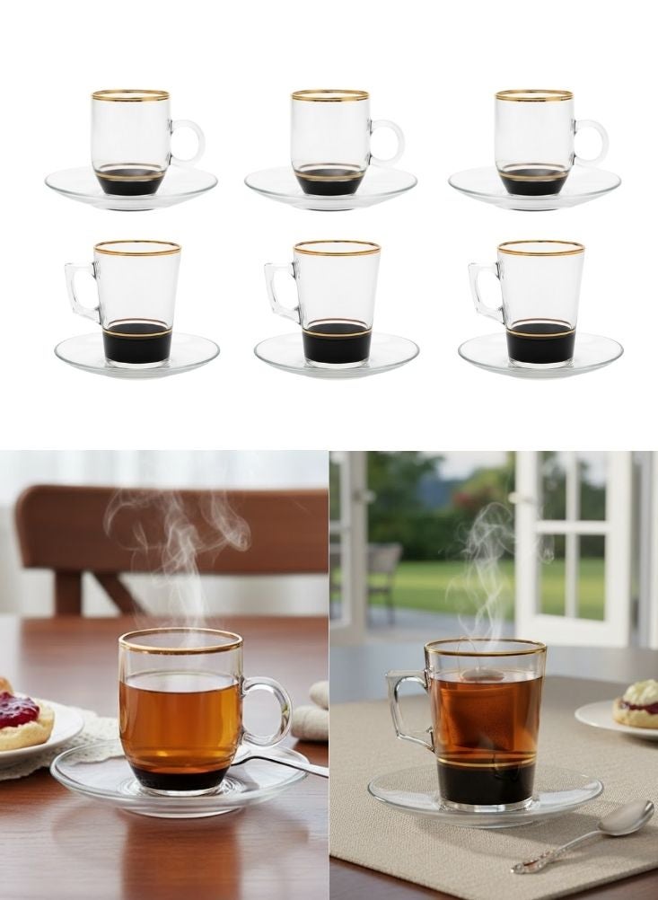 Premium Classic Gold Rim Glass Tea Cups Set – 12 Pcs Clear Tea Glasses for Daily & Festive Use - Image 1